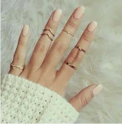 

Explosive Jewelry Studded Leaf and Leaf V-Joint Rings Lianjian Chain 6 Piece Set Ring