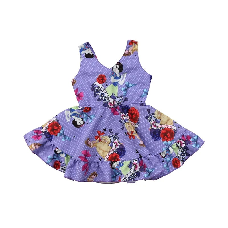 

1-6T Cute Toddler Kids Baby Flower Girl Kids Princess Snow White Ruffles Formal Cartoon Floral Party knee-length Dresses