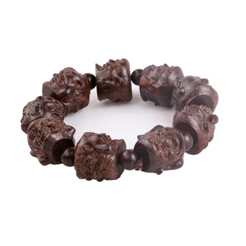 

Natural Vietnam agarwood eighteen Luo Han fo head aloes wood carving Bracelet men Laughing Buddha Bracelet
