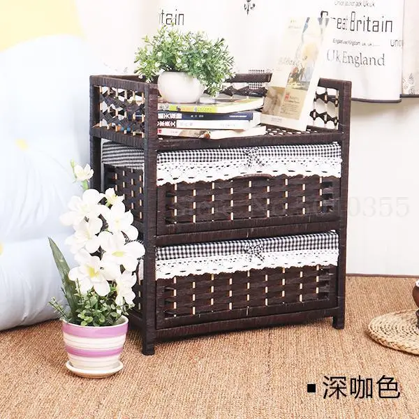 Two-layer white rattan storage cabinet drawer-style pastoral modern minimalist wooden bedroom bedside table - Цвет: VIP 7