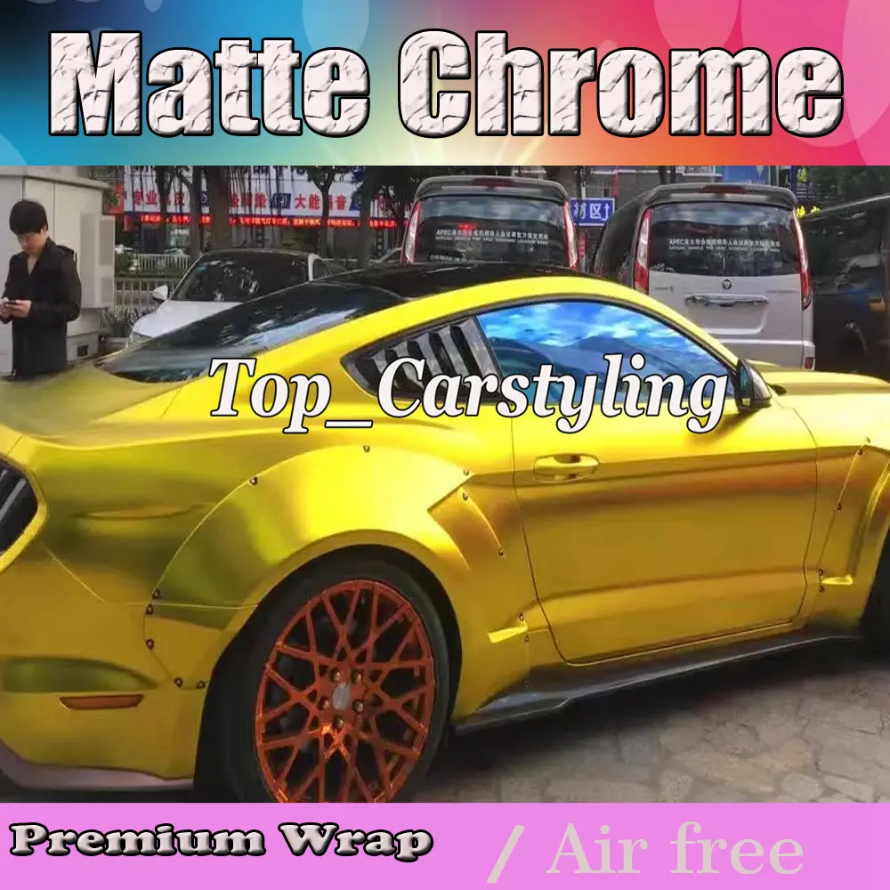 gold satin chrome car wrap film with air bubble free (4)