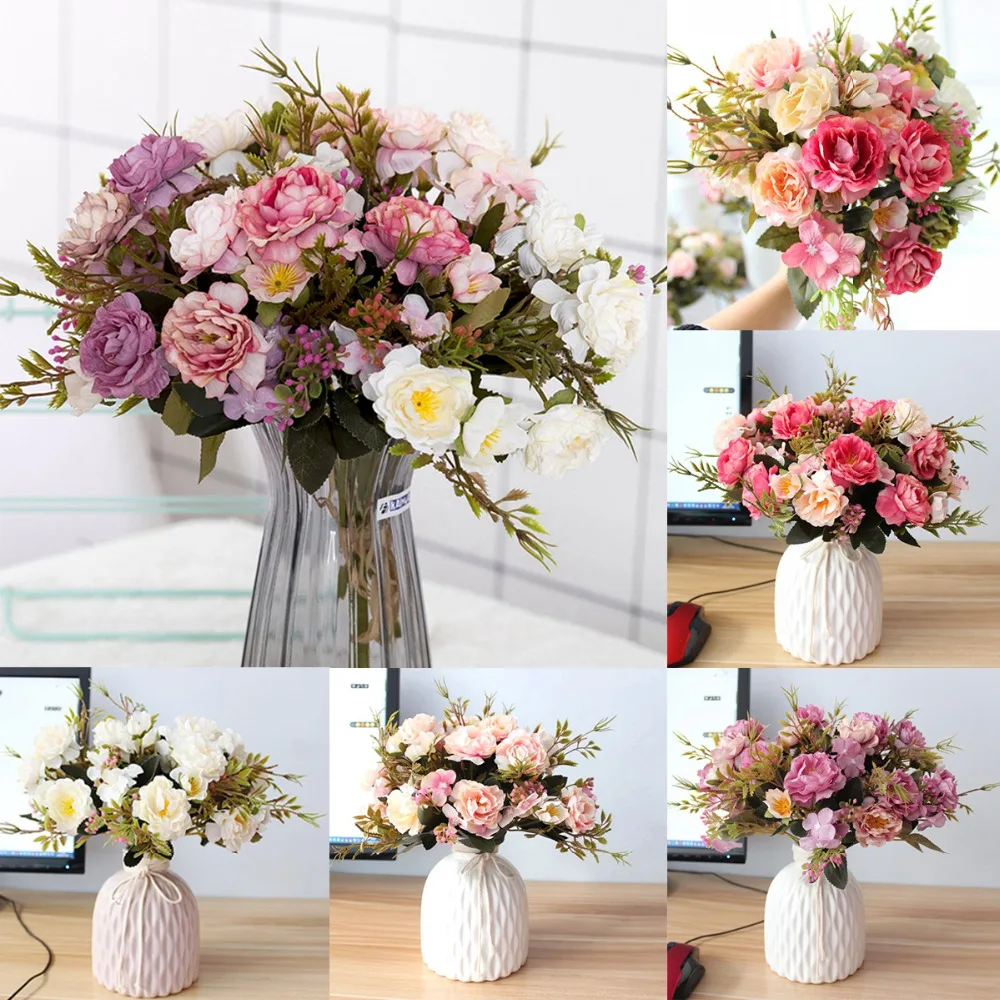 QIFU 30 cm Mini Rose 1 Bouquet 15 Flower Head Artificial Silk Flower Branches Fake Flowers Artificial Flowers For Decor Wedding QIFU 30 cm Mini Rose 1 Bouquet 15 Flower Head Artificial Silk Flower Branches Fake Flowers Artificial Flowers For Decor Wedding