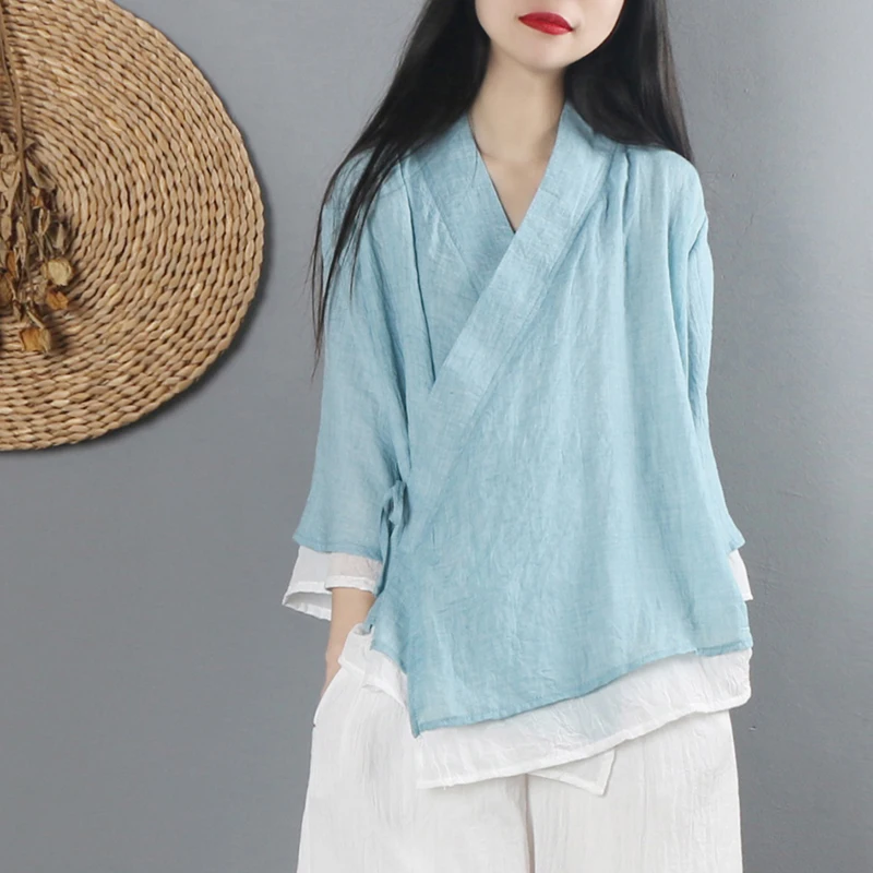 tops hanfu top chinese shirt chinese style traditional chinese clothing for women v neck loose chinese traditional tops
