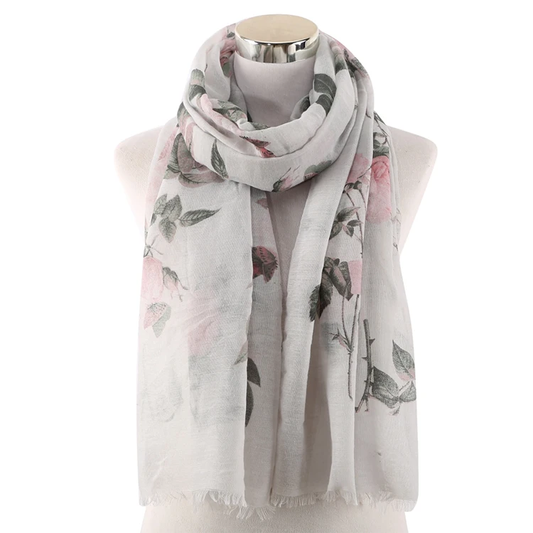 Winfox модные розовые белые женские цветочные вискозные шарфы, шали и палантины, женский шарф, мусульманские хиджабы - Цвет: Серый