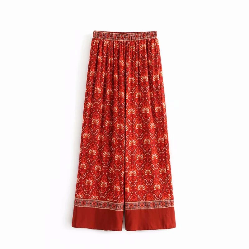 

Boho Chic Vintage Floral Print Wide Leg Pants Women New Vestidos Elastic Waist Pleated Loose Trousers Beach Pantalones Mujer