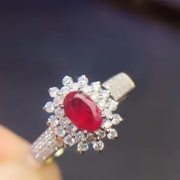 

Fine Jewelry Pure 18 K White Gold Real Natural Pigeon Blood Red Ruby 0.4ct Diamonds Jewelry Female's Rings for Women Fine Ring