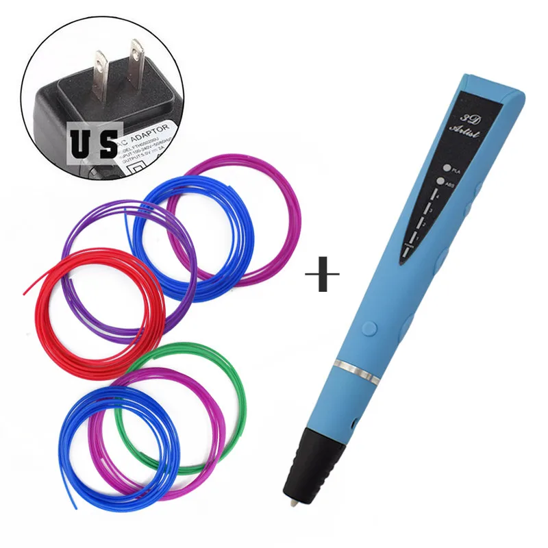 DIY 3D печать Ручка для детей с 70 м PLA нити искусство 3d ручка подарок для детей Инструменты для рисования день рождения обучающая игрушка - Цвет: Blue US 7 filament