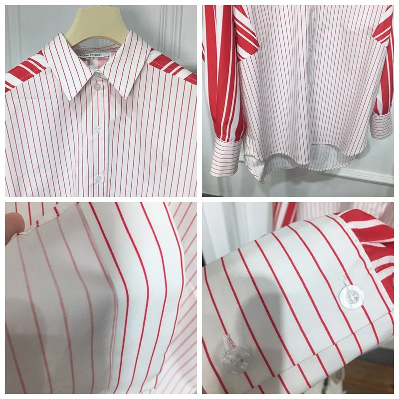 Patchwork Striped Women's Shirt Blouse Top Female Loose Plus Size Casual Spring Shirts Clothes Fashion Korean New TS37 (3)