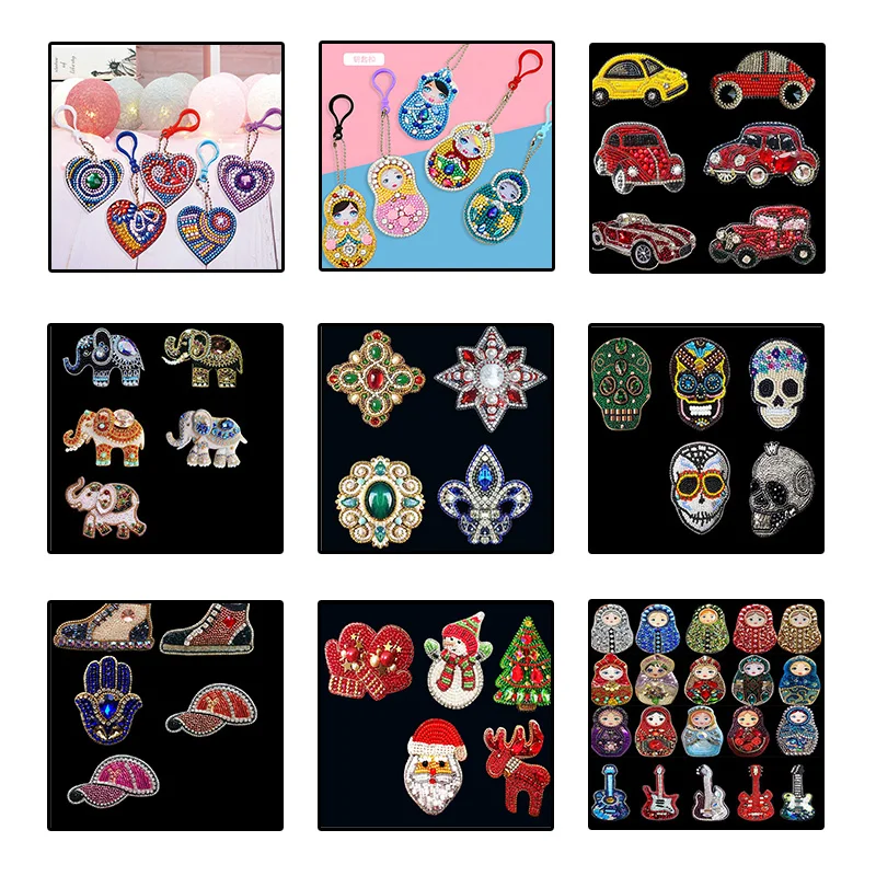 

3-6PCS DIY Diamond Keychain Special Shaped Full Diamond Painting Keyring Keychains Cross Stitch Embroidery Women Bag Key Chain