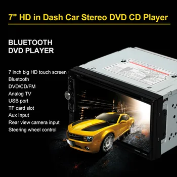 

7" Universal 2 Din HD Bluetooth Car Stereo DVD CD Player Touch Screen Radio Entertainment Multimedia USB/TF FM Aux Input TV