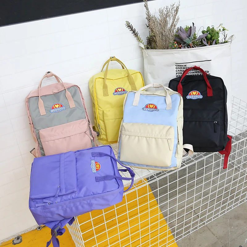 MENGHUO Panelled 2018 Women Canvas Backpack School bag for Girl Ladies Teenagers Casual Travel bags Schoolbag Backpack Mochila (64)