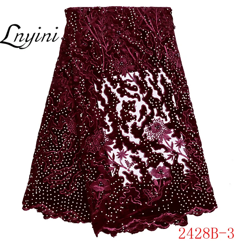 

Cheap Price High quality Velvet fabric African Nigerian Embroidered Mesh Lace Fabric Latest Mesh Wine Color lace Fabric L2428B-3