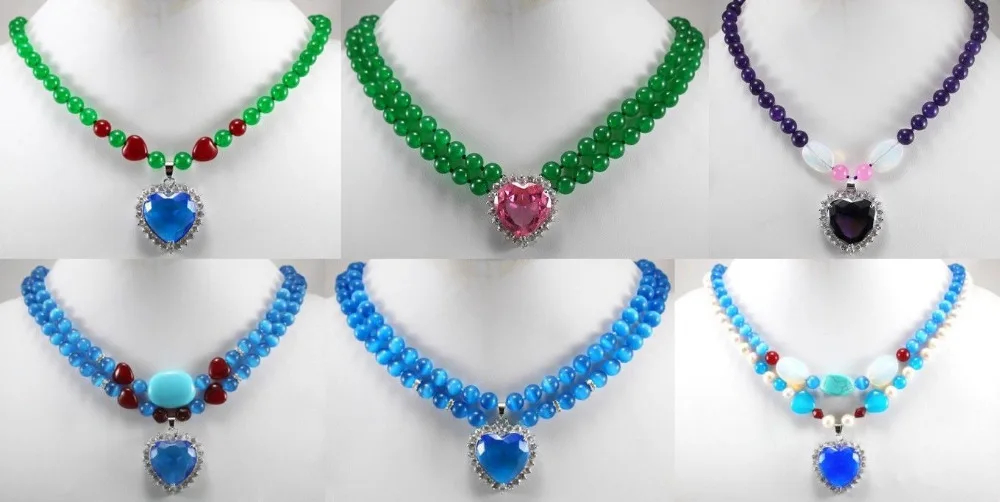 

ddh003805 6 color-green jade/blue opal necklace &blue/pink heart zirconia pendant necklace can choose