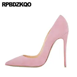 фетиш Scarpin розовый 13 45 супер 12 44 Указательный палец 12cm 5 дюймовый Большой размер трансвестит высокие каблуки офис женская обувь насосы замша