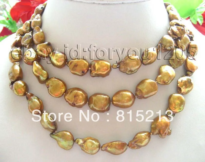 

FREE SHIPPING>@@> N1052 48" Natural 20mm Chocalate Reborn Keshi Pearl Necklace!