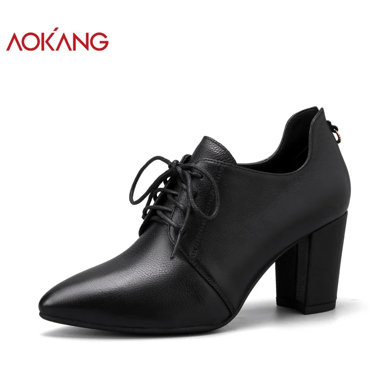 AOKANG 2018 New Arrival Autumn women shoes genuine leather shoes women fashion comfortable high heels boots women Women's Shoes