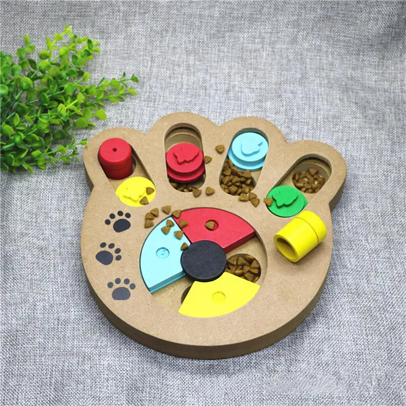 

Pet Dog Puzzle Toys Dog Paw And Bone Shape Wooden Interactive Food Feeder Pet Cat Playing Toys PPT747