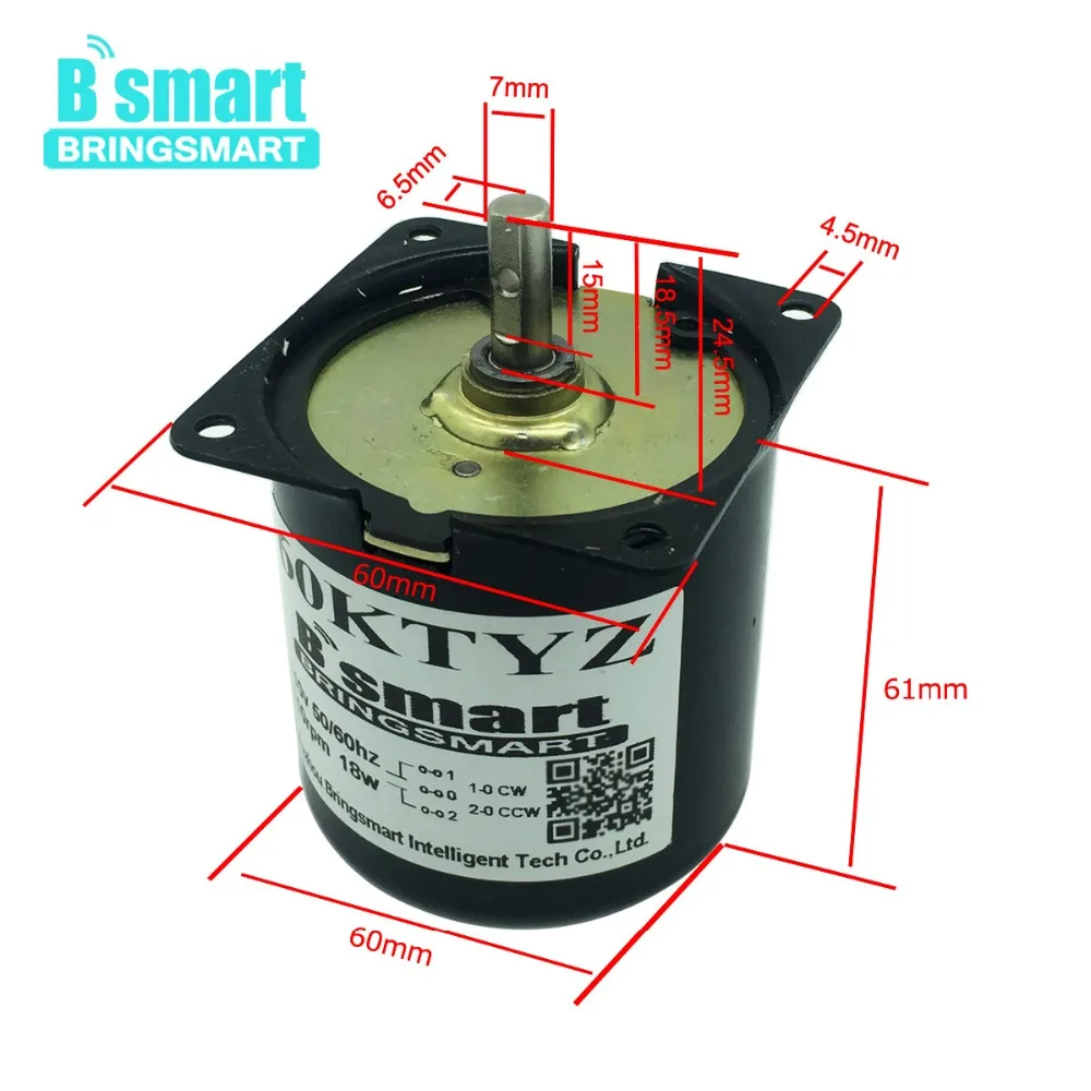 

Bringsmart Micro Synchronous Motor 60KTYZ AC 220V Controllable Positive And Negative Inversion 14W Speed Reducer Motor