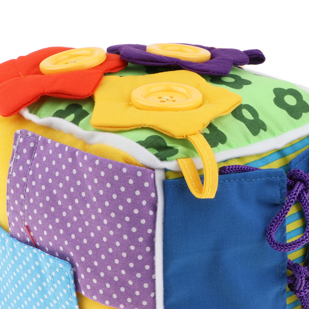 6 in 1 Soft Baby Cloth Cube , Learn to Dress for Babies Toddlers, Montessori Basic Life Skills Learning Toys Developmental Game