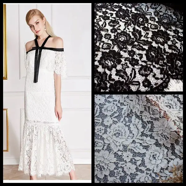 

3M/Lot France Eyelash Lace Fabric White Black Bone Line Lash Wedding Dress Lace Trim Wide 50CM Clothing Stitching Accessories