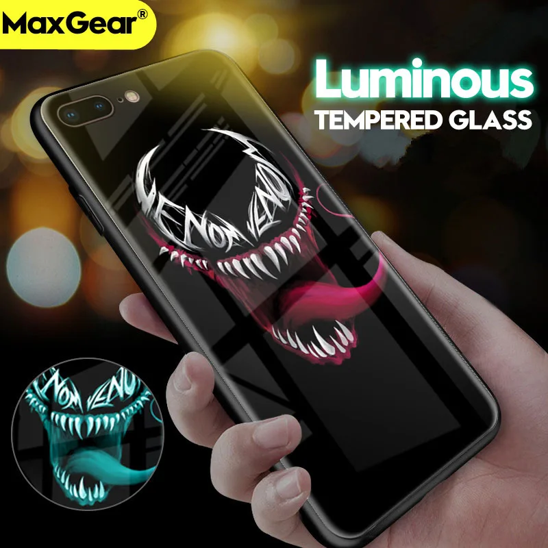 

MaxGear Marvel Batman Superman Luminous Tempered Glass Case For iPhone 7 8 6 6s Plus X Xs Max Xr Venom Iron Man Hard Back Cover