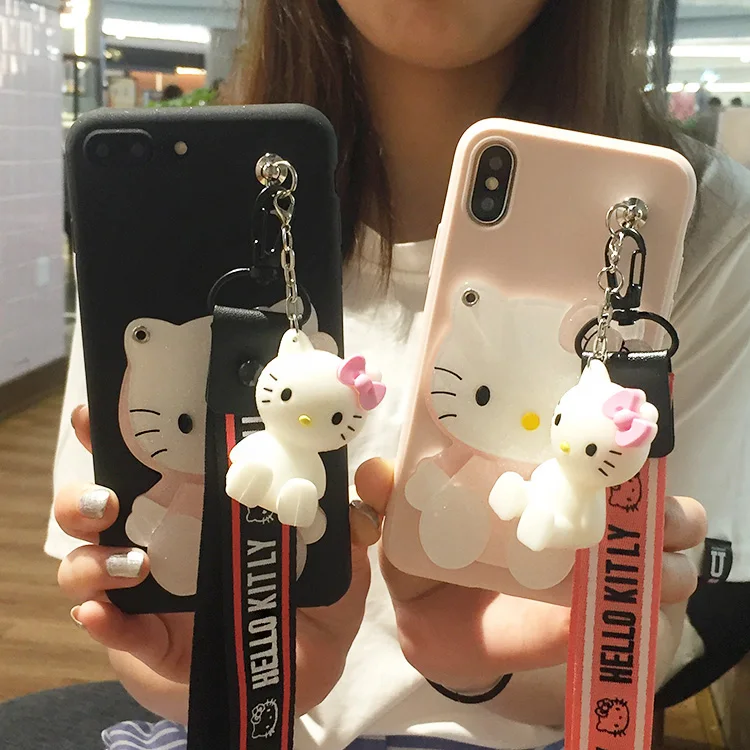 

3D cute Cartoon Mirror Hello Kitty Soft Cases stander Strap for Samsung Galaxy A3 A5 A7 2016 J1 J2 J3 J5 J7 S7 S6 Edge Lanyard