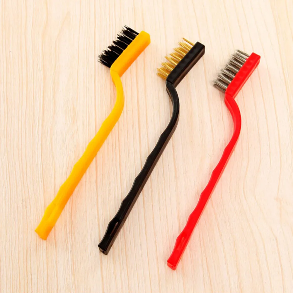 3pcs Mini Wire Cleaning Brush Set Brass Nylon Stainless Steel Bristle Gas Stove Cleaner Kitchen Tools Accessories Cleaning Brush