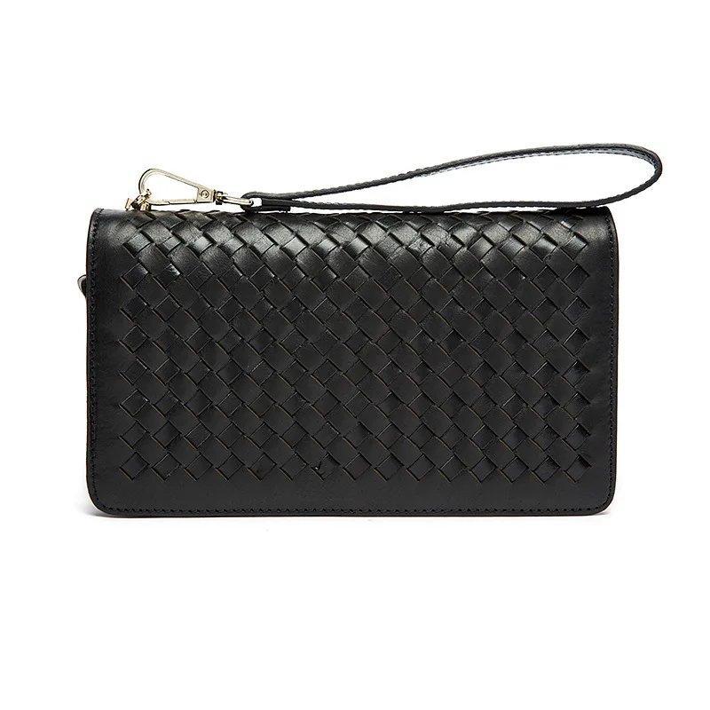 

Factory direct fashion woven lattice pattern men wallets long business Cow Leather soft-faced men's Clutch bag coin purse
