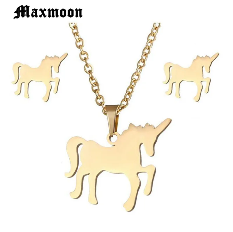 

Maxmoon Unicorn Stainless Steel Jewerly Sets for Women Gold Color Necklace Earrings Set Jewelry conjunto collar y pendientes