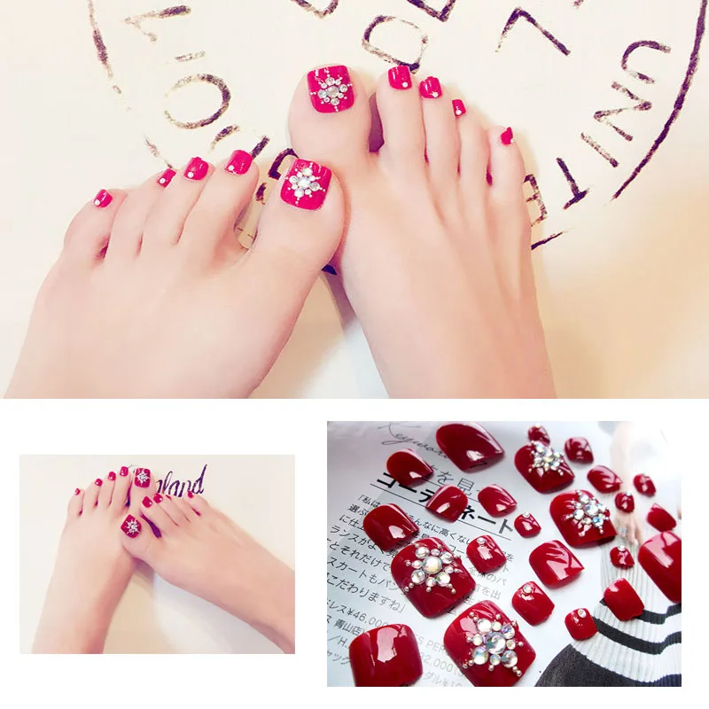 24 Pcs/Kit Fake Nails Toenails False With Designs Diamond Short Square Wear Patch Feet Nail Art Kit 2g Glue | Красота и здоровье