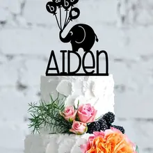 Имя ребенка Топпер с слон, выбор имени ребенка торт Топпер, слоненок торт Топпер