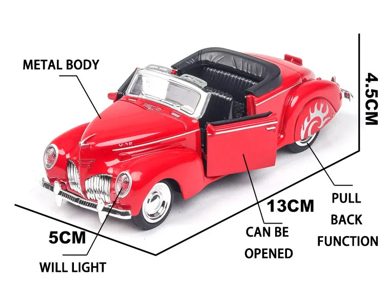 Модель Lincoln Classic Diecasts 1/36, автомобильный светильник Matel, игрушки из звукового сплава для детей, подарки для детей и мальчиков