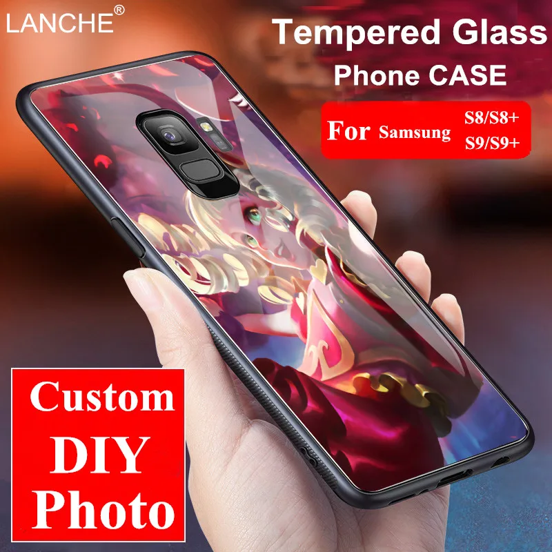 LANCHE Customized Photo Tempered Glass Phone Case For Samsung Galaxy S8 S9 Plus DIY Logo Back Cover Note 8 |
