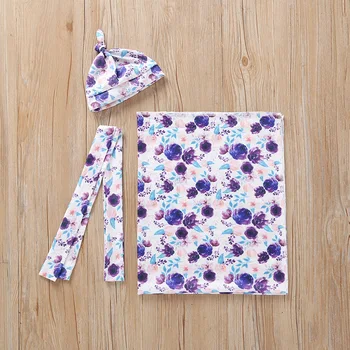 

Infant Baby Blanket Newborns Baby Blankets Multifunctional Infant Gauze Bath Towel Hold Wraps 80*65CM Hat Flower Band 3pcs