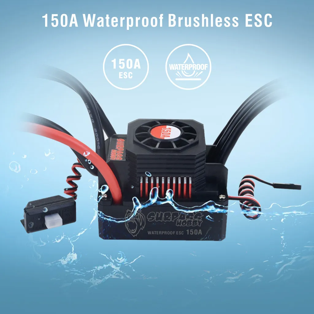 

Waterproof Sensorless Brushless ESC 150A Speed Controller Programming Compatible with Pocket Program Cards 1/8 RC Car Buggy