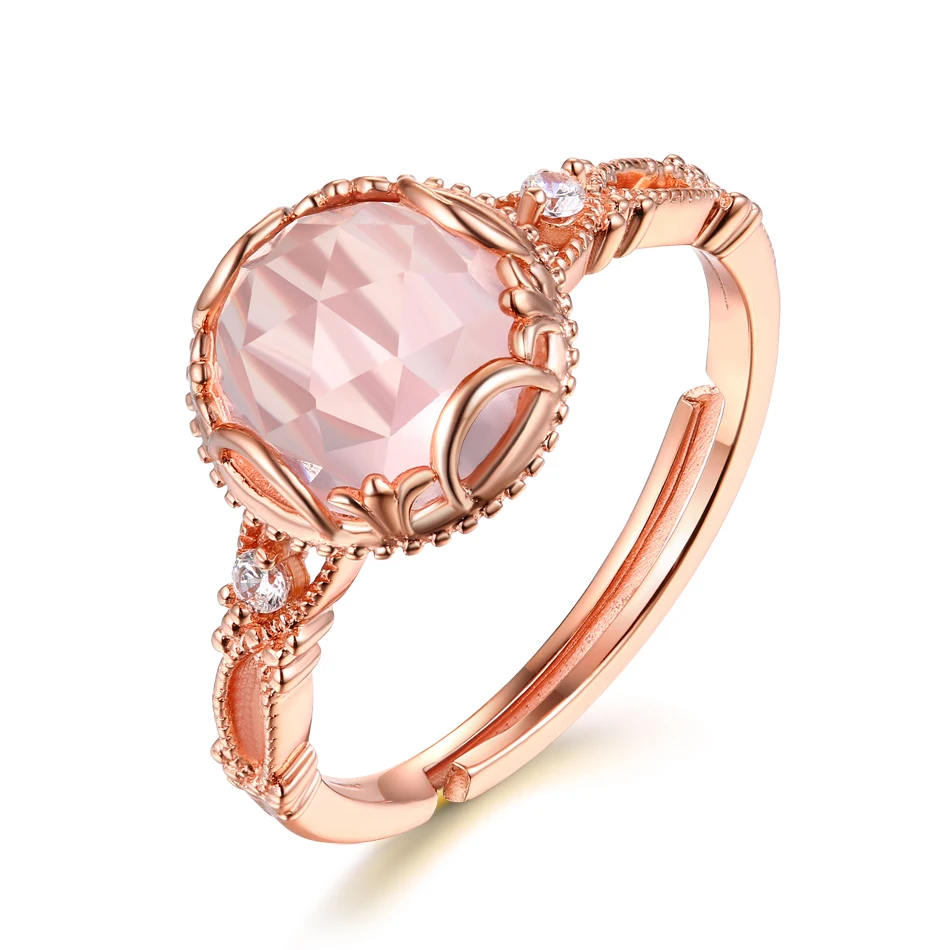 ALLNOEL  925 Sterling Silver For Women Solitaire Engagement  Rose Quartz Ring Emitation Jewelry Fashion Ringen Gift For March 8  (3)