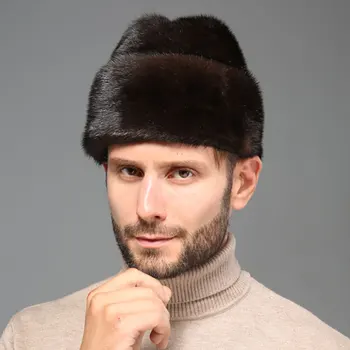 

Winter Hats Men Mink NEW Natural Color Fur Hat Siberian Style Fur Lei Feng Hat Winter Warm Thickening Mink Hat For Men