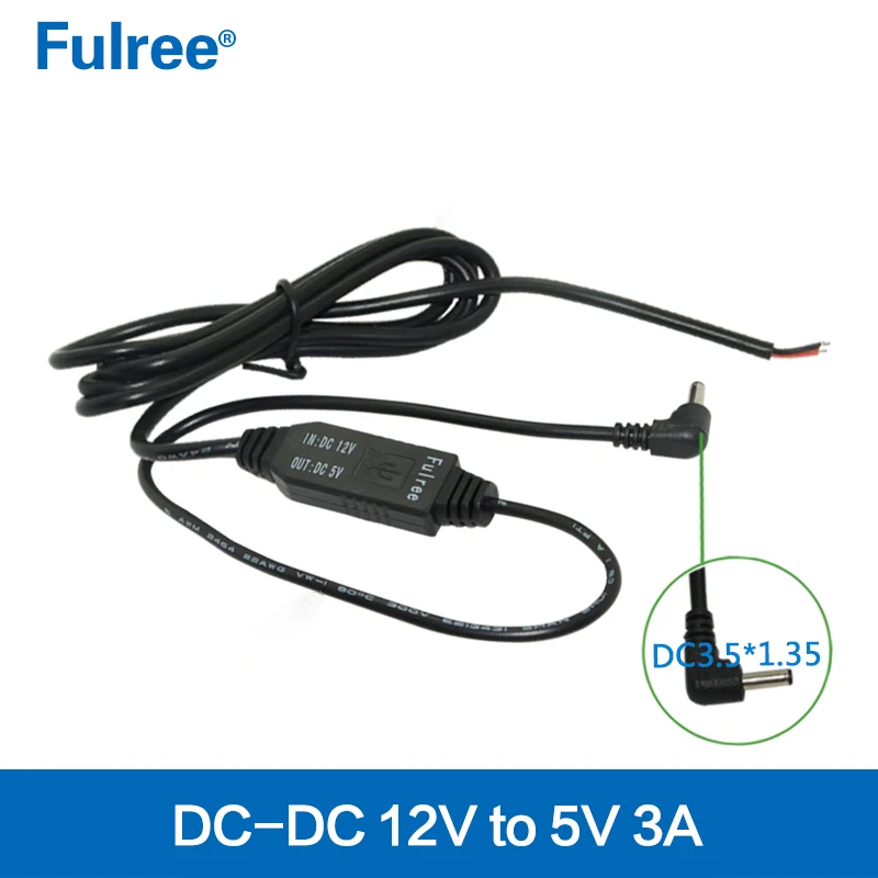 

DC Converter 12V to 5V 3A Output Angled Curved DC 3.5mm x 1.35mm Male Jack Connector Plug Car CCTV Camera Power Charger Adapter