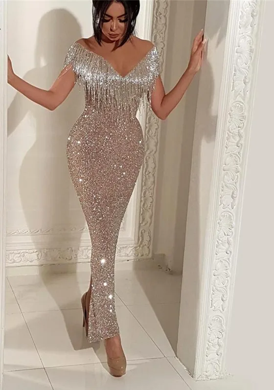 Новые блестящие вечерние платья русалки с кисточками Robe de soiree Aibye мусульманское