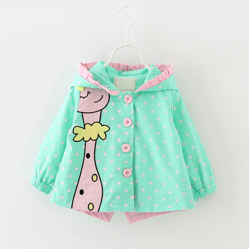 New Autumn Kids Girls Coats Clothing Baby Girls Fashion Cartoon Dots Hooded Trench Coats 6 24