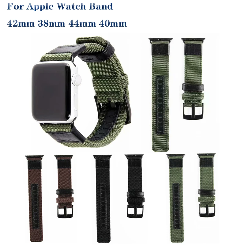

Nylon Woven Genuine Leather Sport Strap for Apple Watch band 4 44/40mm breathable Bracelet Band for iWatch series 3 2 1 42/38mm