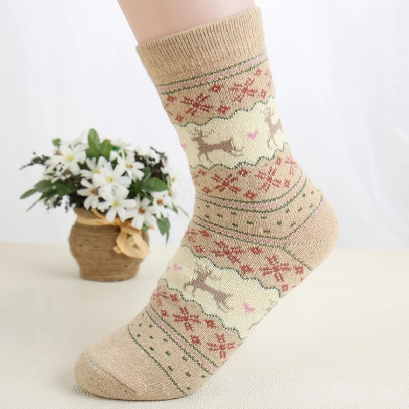 5pairs/lot Women Christmas Socks Winter Rabbit Wool Socks Female Thermal Thickening Snowflake Warm Socks High Quliaty
