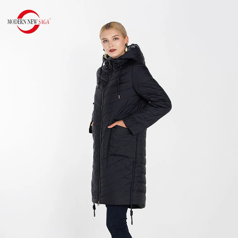 MODERN NEW SAGA  Plus Size Women Hooded Coat & Jacket Thin Cotton Padded Parkas Female Long Style Overcoat Casual Outwear