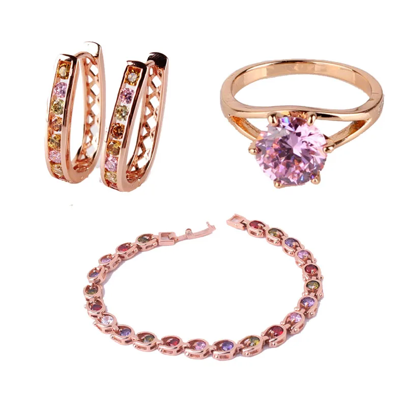 Best Match Gold color Hollow Hoop Earrings for Women Colorful Crystal Zirconia Earrings Bracele Ringg E307c
