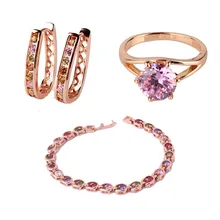 Mejor Partido de Oro de color Hueco Del Aro para Las Mujeres Colorido Cristal Zirconia Pendientes + Pulsera + Ringg E307c + L030c + R024