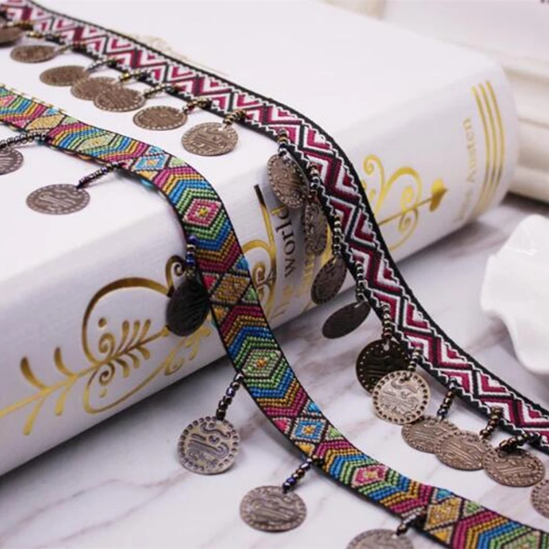 

1Yards Width Copper Tassel Lace Trim Bohemian Cotton Fabric Ribbon Fringe Drop Handmade Sewing Clothes Curtains Accessories