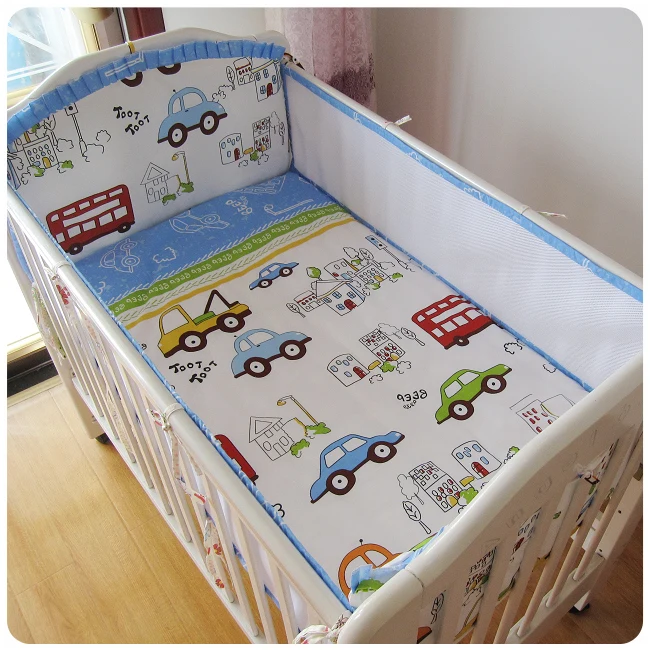  Promotion 5PCS Car Mesh Cot Baby Bedroom Set Nursery Bedding Cot bedding baby bed linen(4bumpers+sh - 32791774903