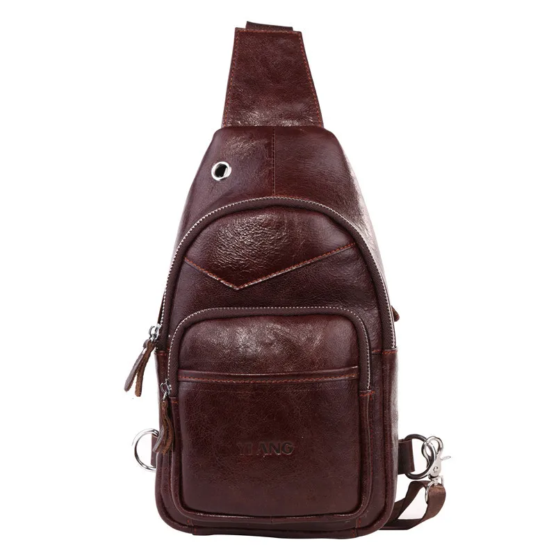 

Brand New Genuine Full Grain Leather Chest Pack Men's Sling Bag Crossbody Shoulder Bag Messenger Bags For Travel Mobile Phone
