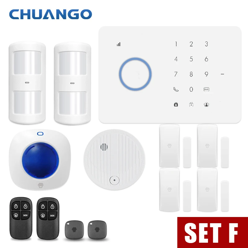 CHUANGO app control inalámbrico GSM sistema de alarma de seguridad Kit de Control de aplicación con Sensor de movimiento de Dial automático