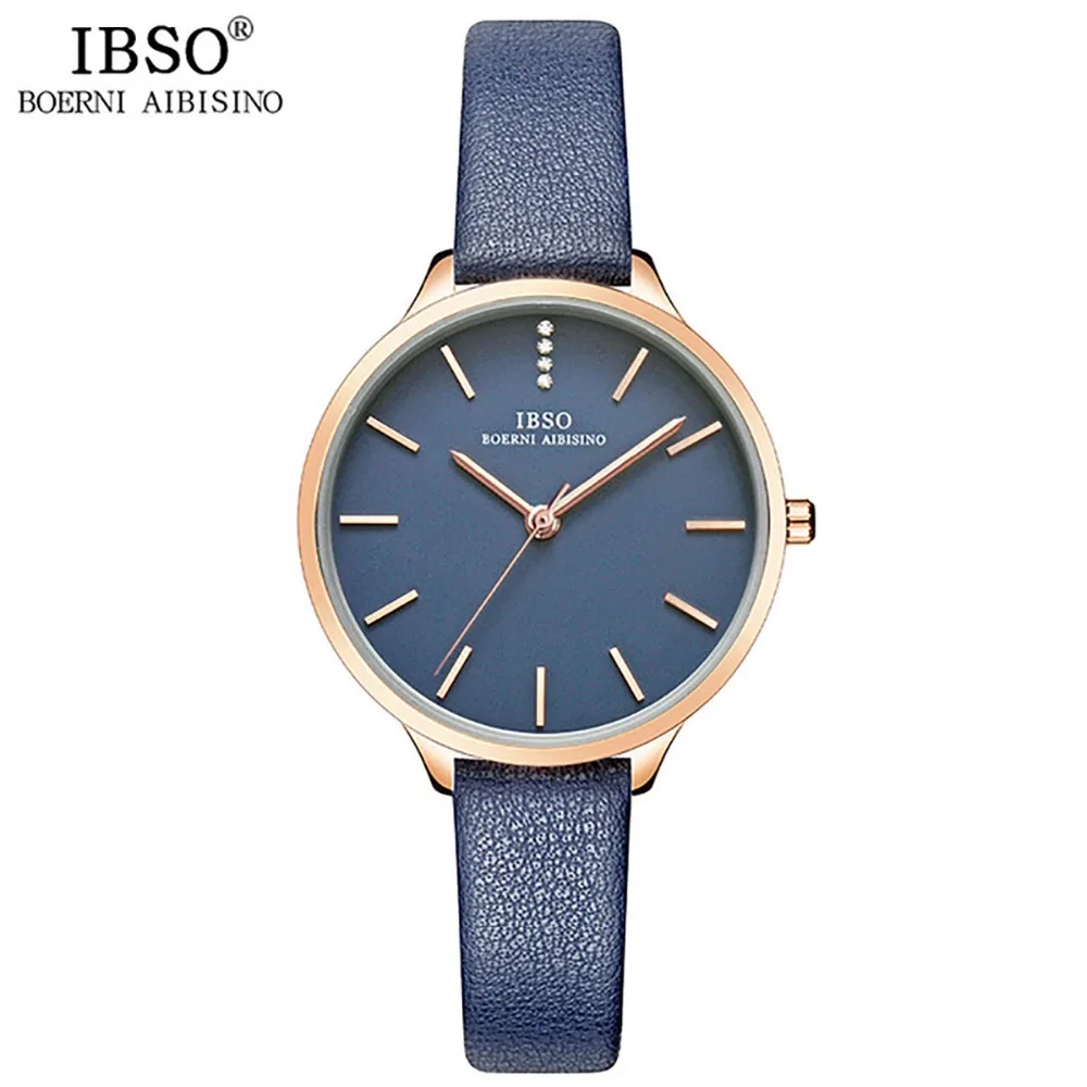 IBSO Women Fashion Watch 2018 Luxury Rose Gold Quartz Analog Watch Blue Leather Strap Ultra Thin Watches for Ladies Montre Femme ibso brand fashion ultra thin quartz watch women stainless steel mesh and leather strap women watches 2018 fashion montre femme
